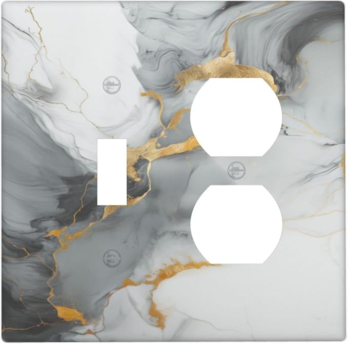 Light Switch Cover Plate Gray/Gold Marble Abstract Modern Luxury 2 Gang Decorative Switch Plates 1 Toggle Duplex Combo Outlet Covers GFCI Wall Plates for Bathroom Bedroom Decor