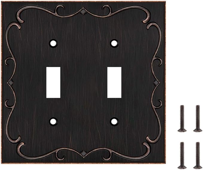French Cabriole Decorative Wall Plate Switch Plate Outlet Cover (Double Toggle, Aged Bronze)
