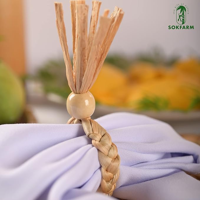 12 Pcs Bead Woven Napkin Rings, Water Hyacinth Easter Napkin Rings Set of 12, Anillos para Servilletas De Tela, Boho Napkins Holder for Elegant Table Decoration, Christmas Table Decor, Wedding Decor