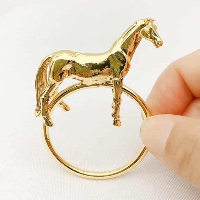 Standing Horse Shape Napkin Ring Metal Napkin Buckle Napkin Hotel/Hotel Supplies Napkin Rings Set of 12 - Gold