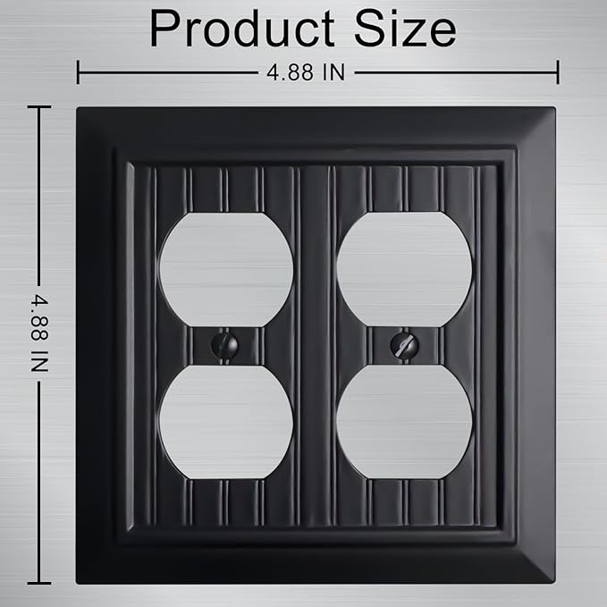 Beadboard Outlet Covers Wall Plates, Bamboo Fiber Light Switch Covers, Natural Material Electric Receptacle Decorative Switch Plate Outlet Cover Matte Black (2 Gang Duplex 2 Pack)