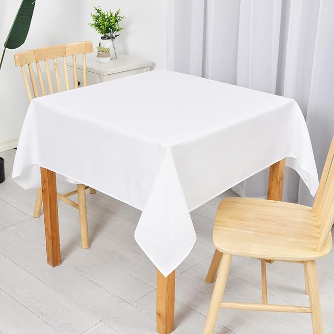 Hiasan 2 Pack Faux Linen Square Tablecloth - Wrinkle and Stain Resistant Washable Table Cloth for Kitchen Dining Room Holiday Table Cover for Party Dinner, White, 70 x 70 Inch