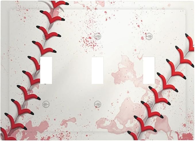 Light Switch Cover Baseball Sports Ball Game 3 Gang Wall Plate Triple Light Switch Plate Toggle Decorative Outlet Covers Electrical Switchplate for Bathroom Bedroom Decor