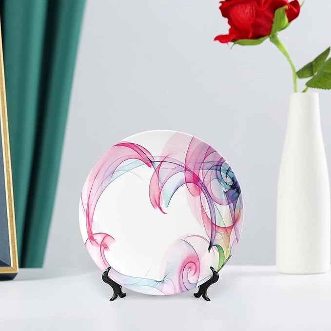 Ceramic Plates, Abstract Decor Decorative Ceramic Plates, Colorful Smock Artwork Futuristic Decor, 7 Inch, Household Plates Decorative, Multy