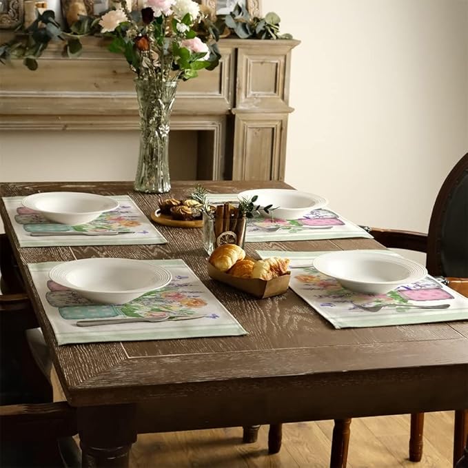GEEORY Flowers Mason Jar Spring Placemats 12x18 Inch Set of 4 Green Summer Table mats Farmhouse Rustic Holiday Kitchen Dining Decoration for Indoor Outdoor Dinner Party Décor