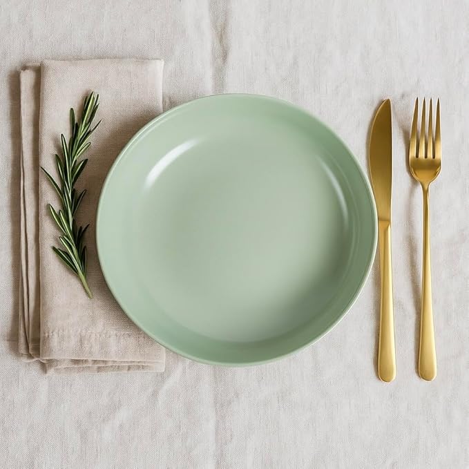 Ceramic Pasta Bowls Set of 4 – 40oz Extra Large Dinner Bowls, Deep Plates Salad Bowl for Eating, Pasta Plates, Stoneware Shallow Bowl Plate Set, Dishwasher & Microwave Safe - Green