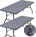 homing 2 Pack Rectangle Table Cloth, Elastic Fitted Fabric Tablecloth Fits for 5 Foot Folding Tables, Washable Table Cover for Picnic, Camping, Indoor & Outdoor (Grey, 30" x 60")