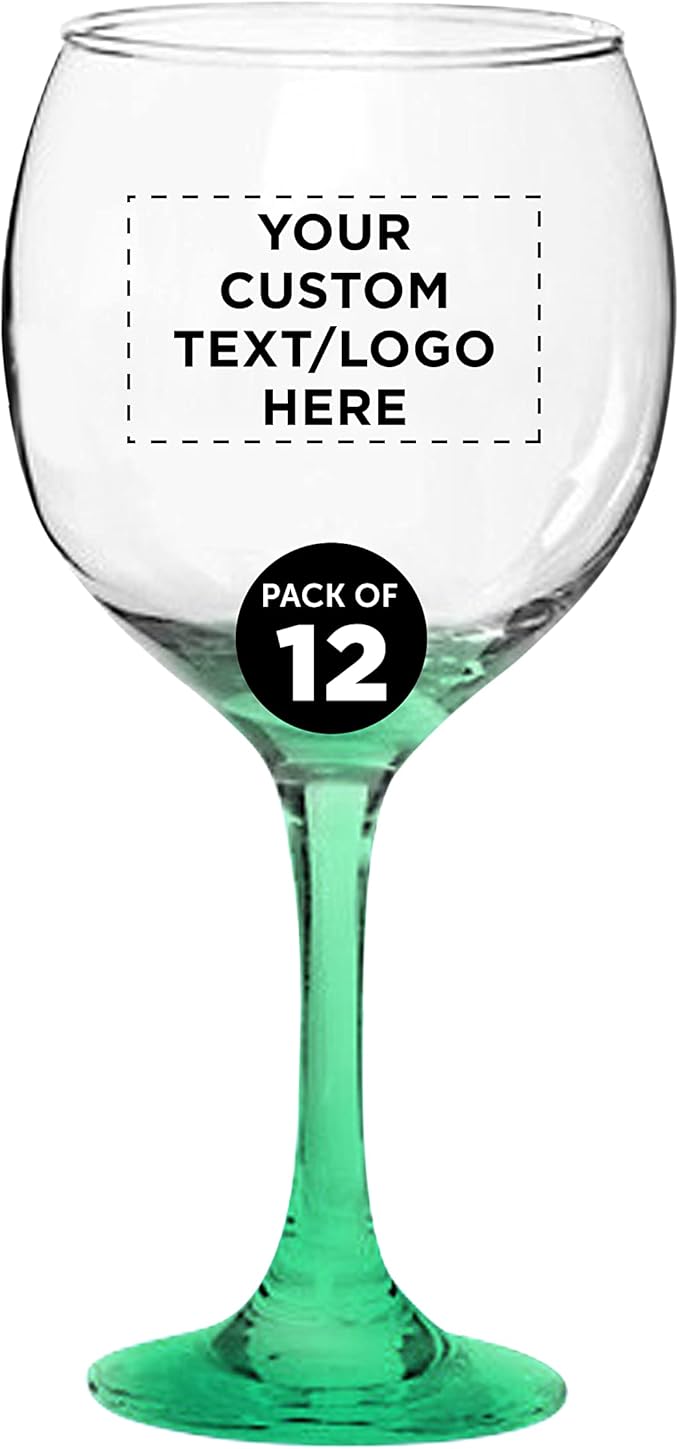 Custom Premiere Wedding Wine Glasses 20.5 oz Set of 12, Personalized Bulk Pack - Restaurant Glassware, Perfect for Red Wine or White Wine - Green