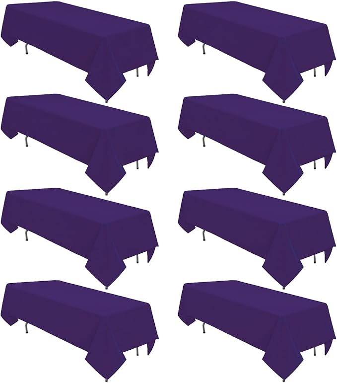 8 Pack Purple Tablecloth 60 x 102 Inch Rectangular Table Cloth for 6 Foot Rectangle Tables, Wrinkle Resistant Washable Rectangle Fabric Table Covers for Wedding Party Banquet Buffet and Camping