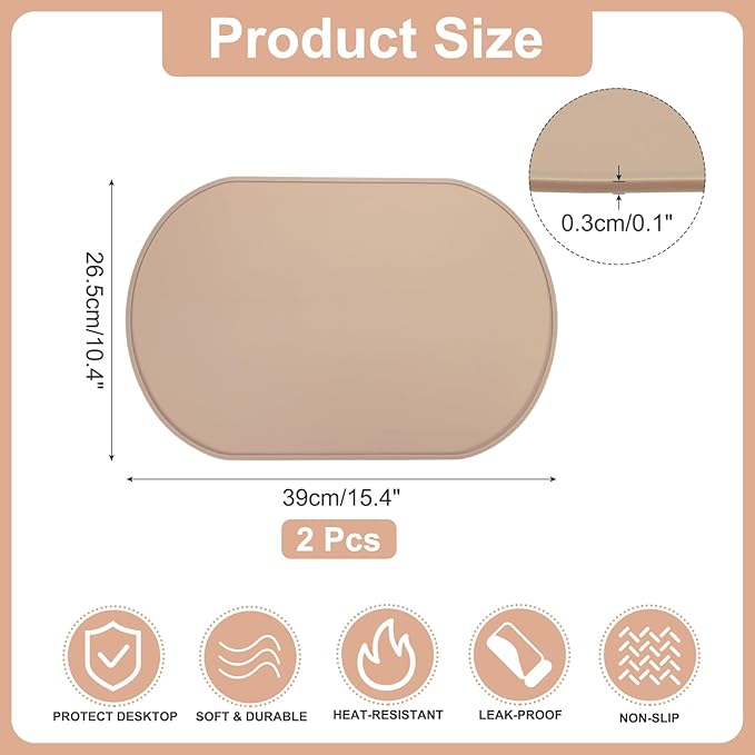 uxcell 2 Pcs Oval Silicone Placemat, 15.4" x 10.4" Non-Slip Washable Table Placemats Heat Resistant Waterproof Mat with High Edge for Table Kitchen Desk Protection, Red