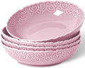 HOMBENE Heartbeat Pasta Bowls Set of 4, 40oz, Porcelain Wide and Shallow, Soup, Pasta, Noodle, Dinner, Large Salad Bowls Soup Bowl for Kitchen, Microwave & Dishwasher Safe (Dreamy Sakura Pink)