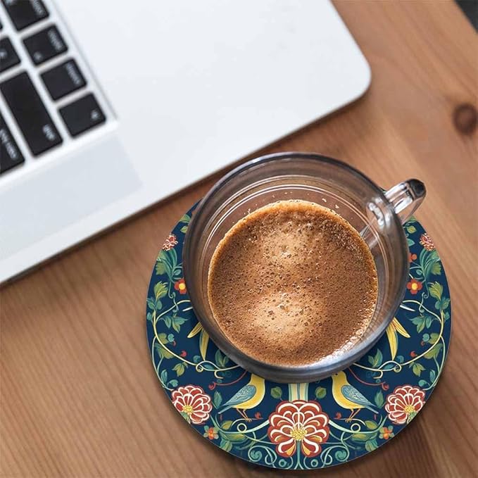 Vintage Flowers and Birds Cup Coasters Set of 2 Colorful Symmetry Pattern Tribal Floral Foliage Paisley Wooden Table Apartment Decor 100% Diatomite for Drinking Glasses,4 Inches