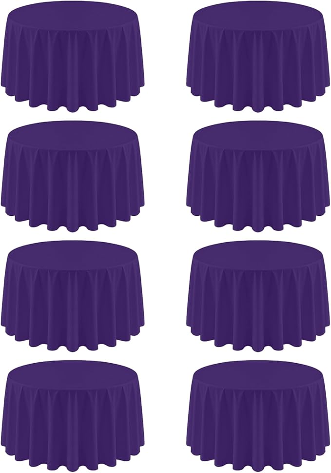 8 Pack Round Tablecloth 120 Inch Cloth Purple Tablecloth for Round Tables, Washable Polyester Table Cloth Stain and Wrinkle Resistant Decorative Table Cover for Wedding Party Dining Banquet