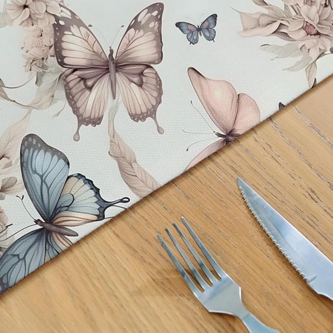 12"x18" Fairy Butterfly Pink Pale White Yellow Placemats Set of 4 Washable Thick Place Mats Kitchen Table Mats Decorative Linen Fabric Table Mat for Dining Table Kitchen Home Decor