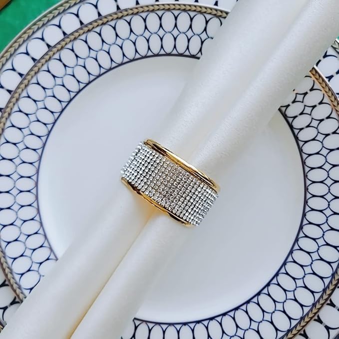 Gold Napkin Rings Set of 6, Thanksgiving Napkin Ring Holders,Silver Diamond Napkin Holder for Dining, Wedding, Christmas Napkin Rings,Party of Table Setting Home Decor