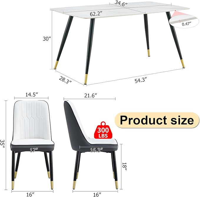 Dining Table Set for 4, Dining Room Table Set for 4, Sintered Stone Kitchen Table Top and Modern Chairs Set of 4 for Kitchen Dining Living Room