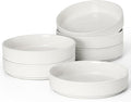 E-far Pasta Bowls Set of 6, 35oz Large Salad Bowl Plate for Dinner Serving Soup, Wide & Shallow Ceramic Stoneware Pasta Plates, Microwave & Dishwasher Safe, Textured Stripes & Speckled White, 8”