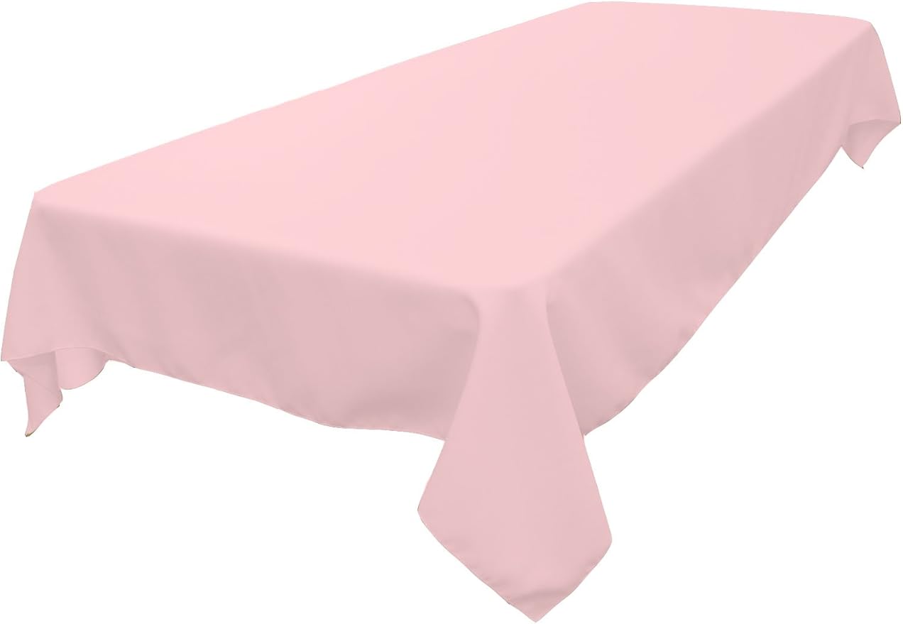 LA Linen Polyester Poplin Washable Rectangular Tablecloth, Stain and Wrinkle Resistant Table Cover 60x84, Fabric Table Cloth for Dinning, Kitchen, Party, Holiday 60 by 84-Inch, Pink Light