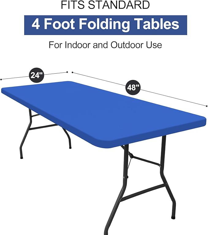 homing 2 Pack Rectangle Table Cloth, Elastic Fitted Fabric Tablecloth Fits for 4 Foot Folding Tables, Washable Table Cover for Picnic, Camping, Indoor & Outdoor (Blue, 24" x 48")