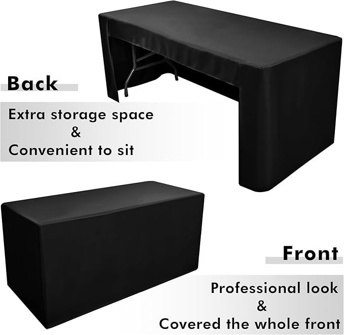 Nasitos 2 Pack Black Tablecloth 6 Foot-Open Back Fitted Tablecloth Rectangle Table, Washable Fabric Trade Show Table Cover for Craft Show, Display, Parties, Wedding, Events