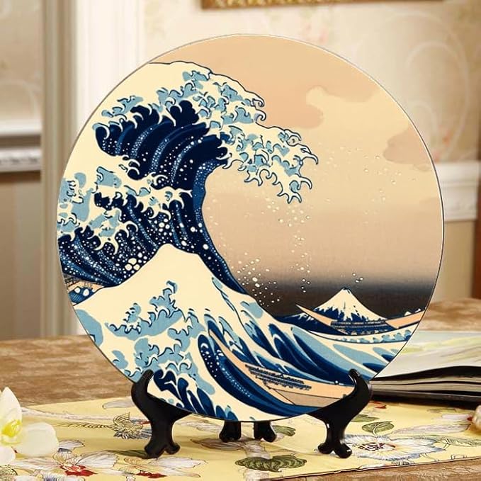 Decorative Ceramic Plates 10'' with Display Stand Modern Homage Wave Perfect for Wall Hanging Home and Office Decor DP-213005741