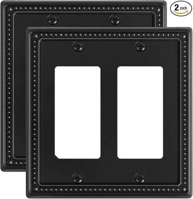 2-Pack Triple Toggle Light Switch Cover Plate, Pearls Decorative Switch Plate Covers, Black 3 Gang Metal Wall Plate, Corrosion Resistant