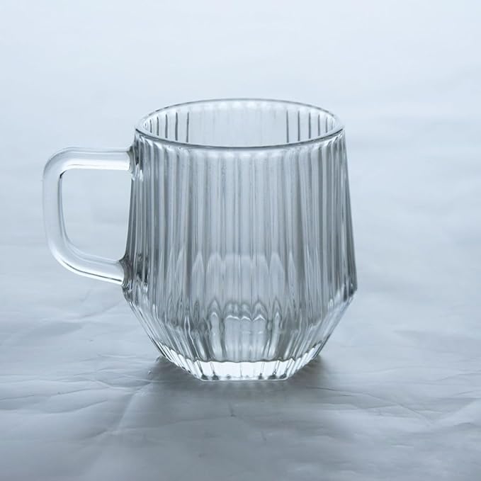 6Pcs Vertical Ribbed Glass Mugs with Handle, Reusable Household Glass Cups for Coffee, Tea, Milk, Orange Juice – Sturdy Glassware Set for Hot and Cold Beverages