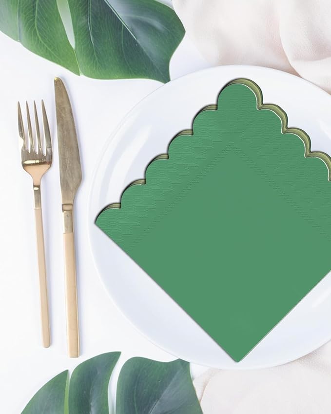 qiqee Green Series Cocktail Dinner Napkins 5x5inch Disposable Beverage,Wedding, Birthday Party Dessert Wave Paper Napkins(120 Count)
