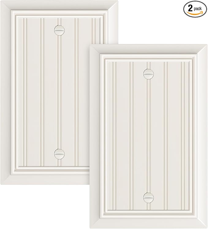 2-Pack Classic Beadboard Single Blank Wall Plate, Durable Natural Bamboo Fiber Wall Plate Cover,Light Almond 1 Gang Wall Plate for Unused Outlets/Switches