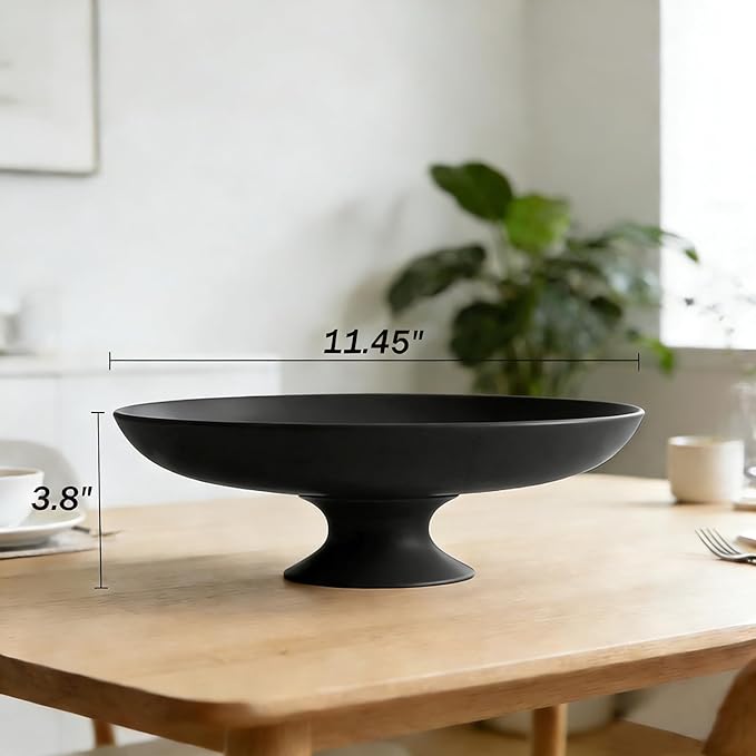 Large Black Decorative Bowl, Decorative Fruit Bowl for Kitchen Counter, Modern Pedestal Bowl for Home Decor, Stylish Key Bowls for Entry Table, Coffee Table Decorations