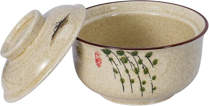 8 inch Retro Ceramic Ramen Bowl with Lid,Japanese Style Personalized Dinnerware For Noodle Rice Porridge Soup Fruit Salad (8inch, D)