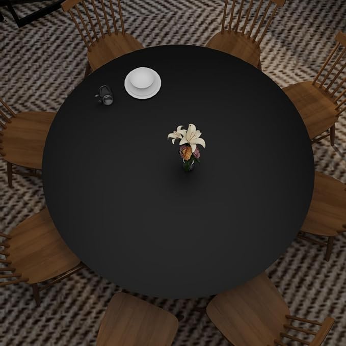 Round Table Pad,1.8mm Thick,Dia.32 Inch,Round Leather Table Cover,Round Table Protector,Round Dining Table Protector,Round Table Top Protector.(Dia.32,Black+Black)