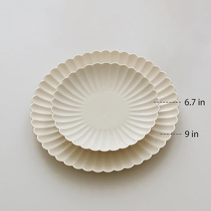 WENSHUO Daisy Plates Set of 6, 6.7-inch Round, Matte Crème (Appetizer Plate)