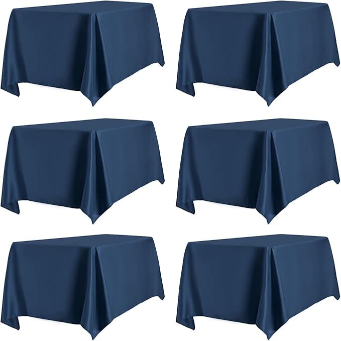 PureFit 6 Pack Rectangle Navy Blue Table Cloths 60 x 102 Inch for 6Ft Tables, Stain and Wrinkle Resistant Table Linens for Home Use, Wedding, Party, Banquet and Camping