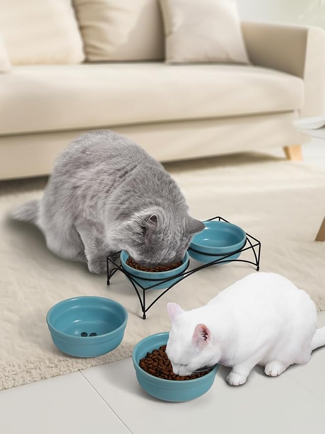 Y YHY Ceramic Raised Pet Bowls 12 oz Capacity 4.8” Height Sturdy Metal Stand, Turquoise