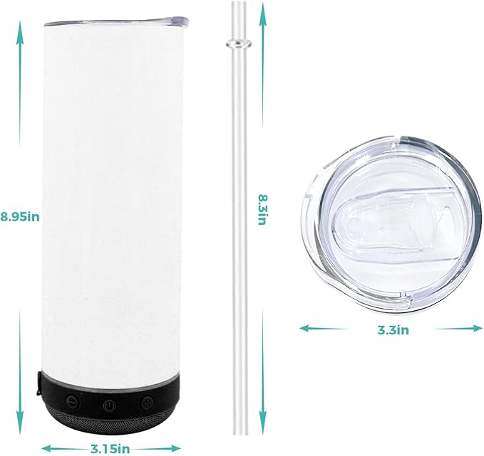 6pack 20oz cups Bluetooth Tumbler with Straw and Lid, Double-Wall Stainless Steel Vacuum Insulation Sublimation Tumbler Blank, RemovableRechargeable Bluetooth Wireless Speaker （Black）