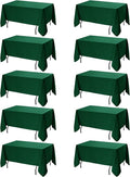 10-Pack Hunter Green Tablecloths for Rectangle Tables, 70 x 108 Inches, Stain-Resistant Polyester Fabric for 6 Foot Tables - Washable Table Covers for Weddings, Birthday Parties, Events