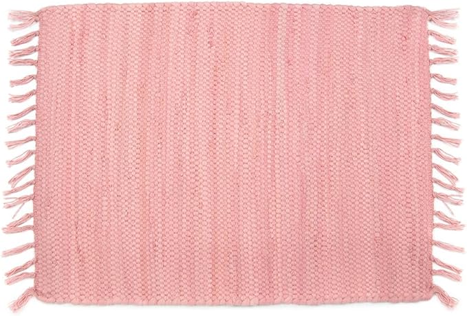 PILLOWPIA Handcrafted Chindi Placemat – 100% Cotton, Handwoven Boho Table Mat | Eco-Friendly Colorful Decor for Dining Room, Kitchen, or Coffee Table – Peony Pink Woven Accent