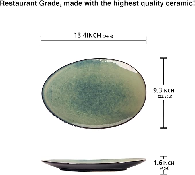 Ceramic Serving Platters - Set of 4 Platters for Entertaining, Modern Kitchen Dishes for Dinner, Fruit, Salad, Serving Trays, Curved Oval Plates 13.4 Inch