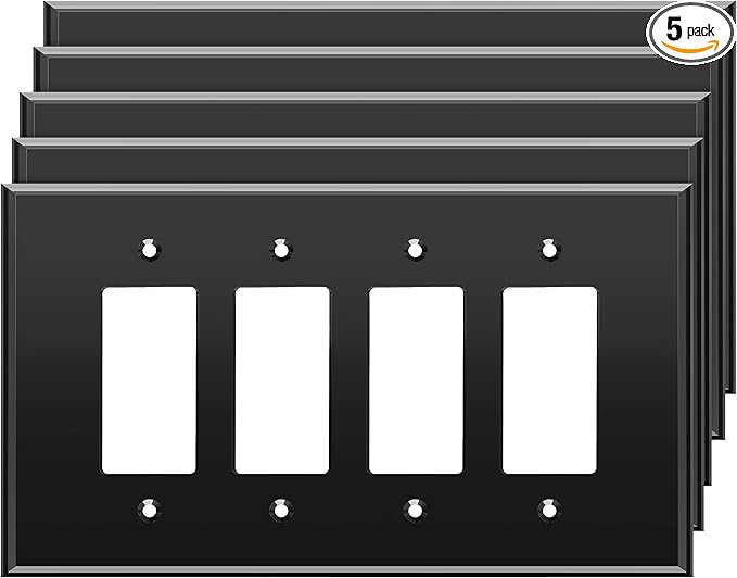 LIDER Reflective Acrylic Decorator Wall Plate, Mirrored Light Switch Plate, Plexiglass Outlet Cover, Acrylic Glass, Oversized 4-Gang 5.25" x 8.88", LWP-34O-ABK5P, Black, 5 Pack