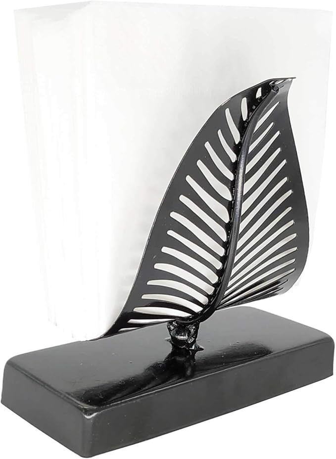 OwlGift Freestanding Modern Napkin Holder with Leaf Design, Tabletop Tissue Dispenser, Napkin Storage Organizer – Black