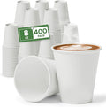 8 oz Paper Coffee Cups Disposable Hot Cups, 400 Pack Leak Proof White Paper Cups, 300GSM Thickened Small Disposable Cups, Bulk Coffee Cups for Everyday Home Office Coffee Bar Supplies Party Essentials
