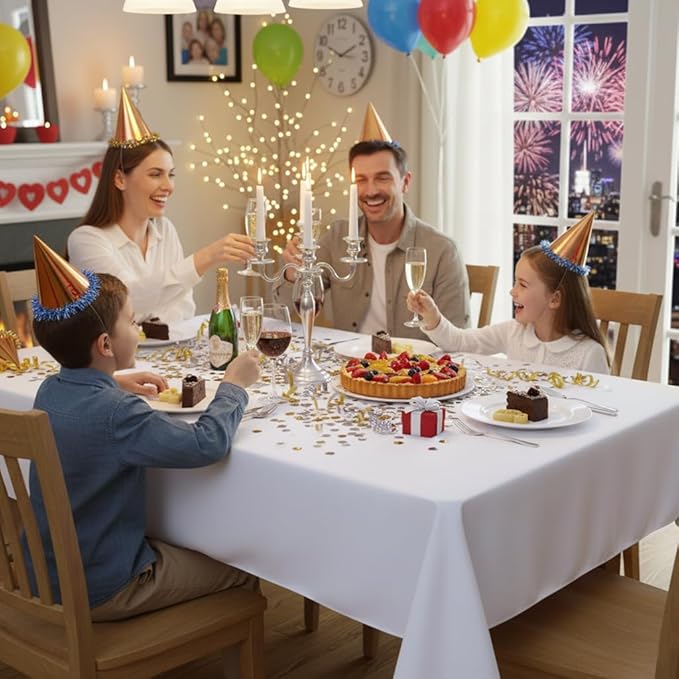 sancua Rectangle Tablecloth - 70 x 90 Inch - Stain and Wrinkle Resistant Washable Polyester Table Cloth, Decorative Fabric Table Cover for Dining Tables, Buffet Parties and Camping, White