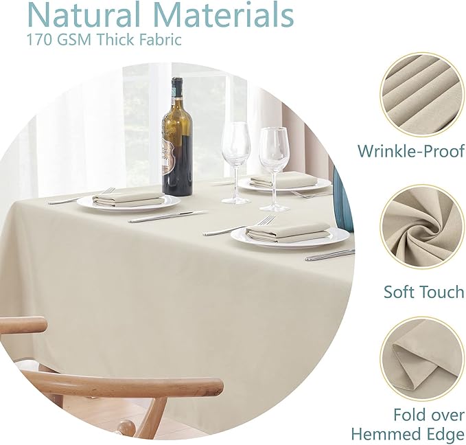 Rectangle 6 Feet Tablecloth 60x104 inch Linen Textured Table Cloth Stain and Wrinkle Resistant Washable Polyester, Decorative Table Cover Waterproof for Dining, Buffet and Camping, Beige