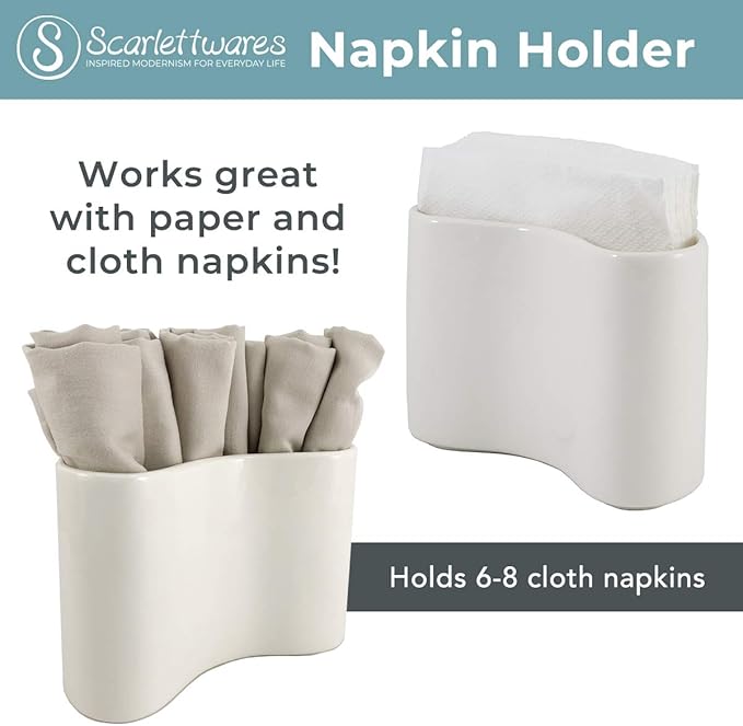 Ceramic Napkin Holder For Table Kitchen Paper Linen Cloth Napkins Upright Stand Up Sturdy Stylish Modern Compact White Modern Farmhouse