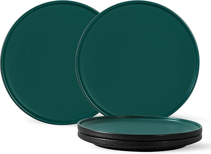 Stoneware Salad Plates Set of 4, 8 Inch Plates for Dessert, Ceramic Plates Sets, Microwave Safe, Dishwasher Safe, Versatile for All Seasons, Matte Green