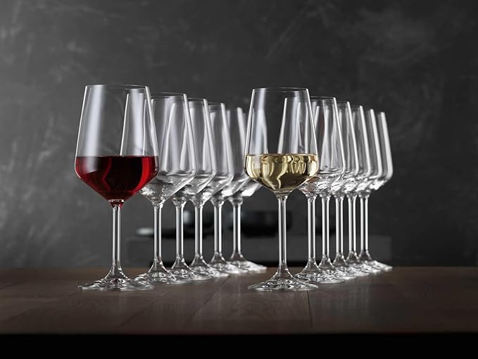 Spiegelau Style Red and White Wine Glasses, Modern Stemmed Wine Glasses, Elegant Glassware for Dinner Parties, Home Bar Cart Accessories, Hosting Essentials, and Wedding Gifts, Set of 12