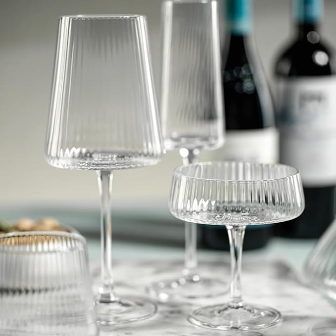 Zodax Bandol Fluted Textured Glasses or Stemware Sets of 2 or 4 (Martini S/4)