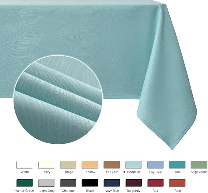 maxmill Jacquard Tablecloth Swirl Design Spillproof Wrinkle Free Water Resistant Heavy Weight Soft Table Cloth Decorative Fabric Table Cover for Outdoor and Indoor Square 60 x 60 Inch Turquoise