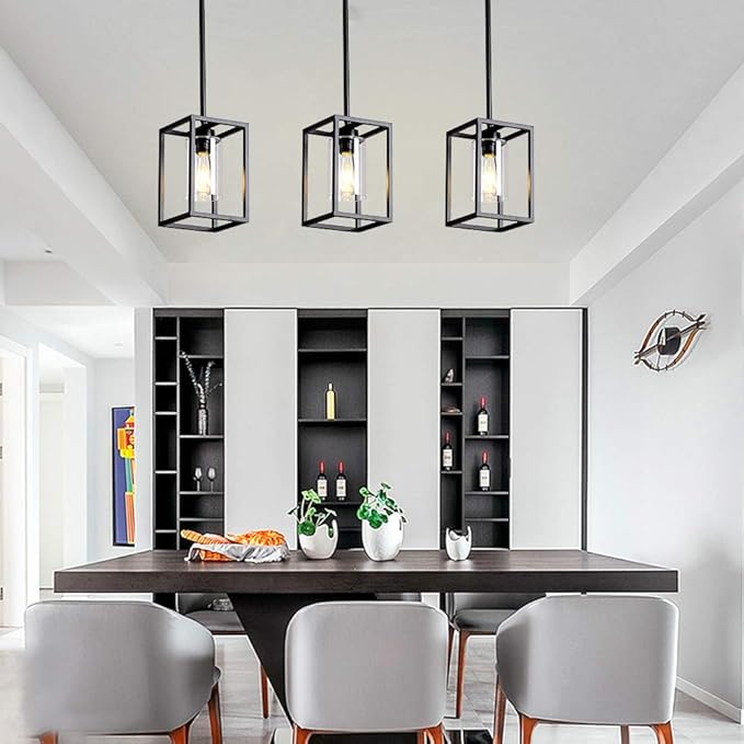 XILICON 1Light Foyer Chandelier Black Farmhouse Light Fixture Dining Room Lighting Fixtures Hanging Ceiling Lighting for Foyer Entryway with Glass Shade Adjustable